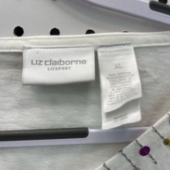 Liz Claiborne Lizsport White Sequin Collar Long Sleeve Shirt Sz XL - Picture 2 of 4